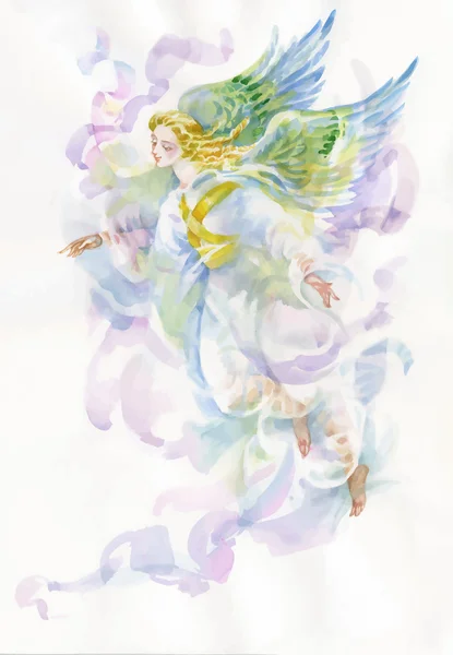 Mooie engel met vleugels aquarel illustratie. — Stockvector