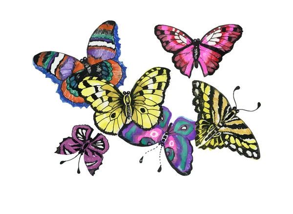 Watercolor butterflies set isolated on white background. — Stock Vector