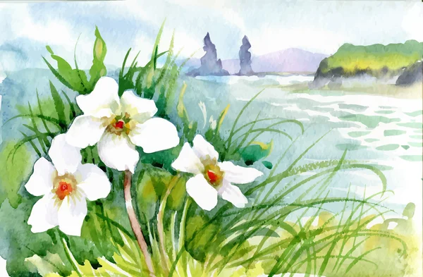 Schöne Aquarell blühende Blumen — Stockvektor