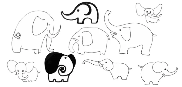 Cute doodle elephants set — Stock Vector