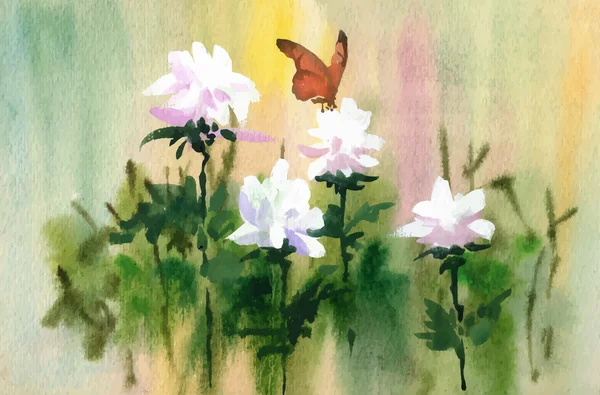 Aquarell Blumen und Schmetterling — Stockvektor