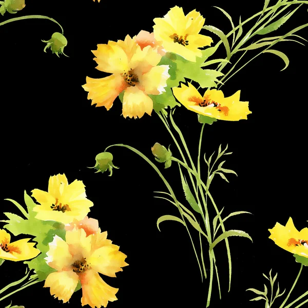 Güzel sarı yaz çiçekleri ile desen — Stok fotoğraf