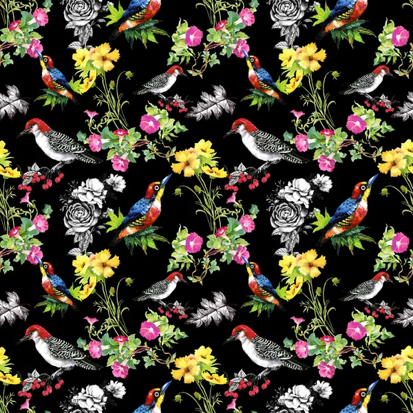 Patroon met prachtige bloemen en vogels — Stockfoto