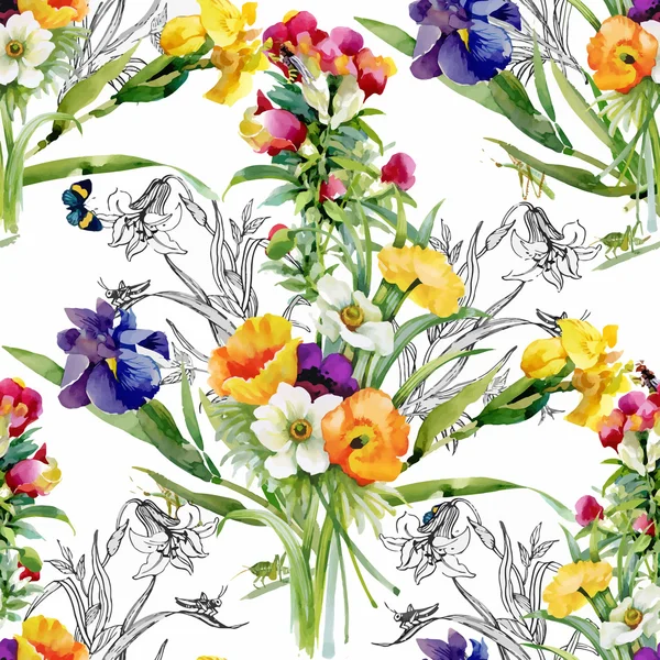 Beau motif de fleurs d'été — Image vectorielle