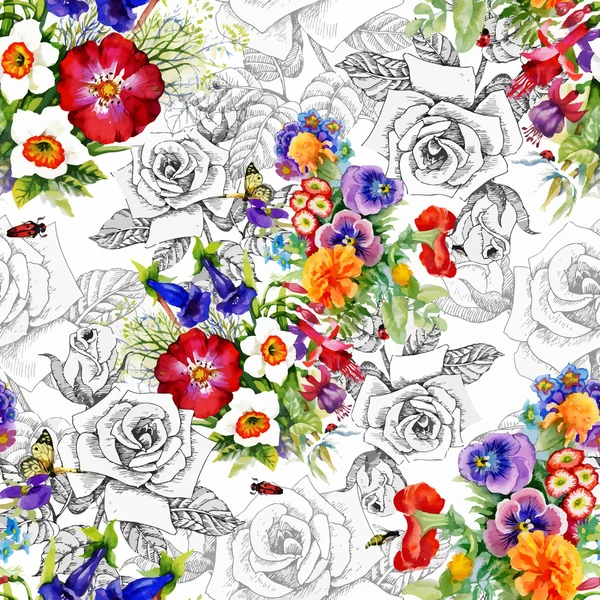 Beau motif de fleurs d'été — Image vectorielle