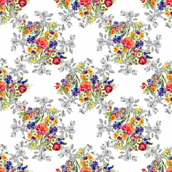 Beautiful Summer Flowers Pattern — Stock Vector