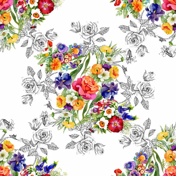 Beau motif de fleurs d'été — Image vectorielle