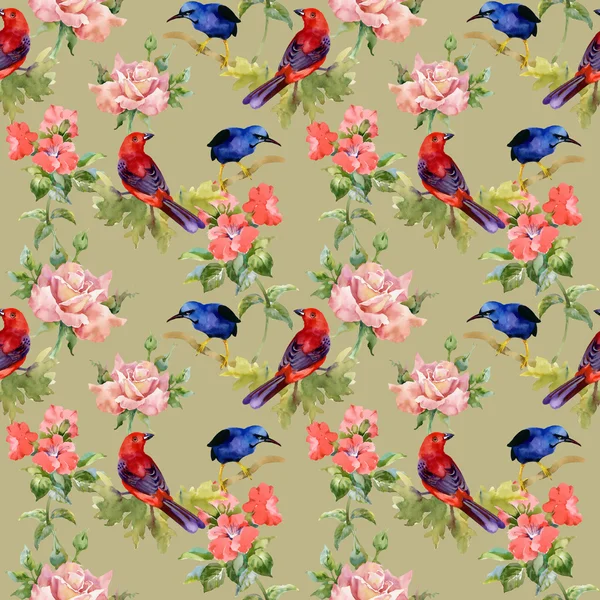 Patroon met exotische vogels met prachtige bloemen — Stockfoto