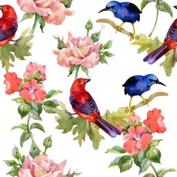 Padrão com pássaros exóticos com belas flores — Fotografia de Stock