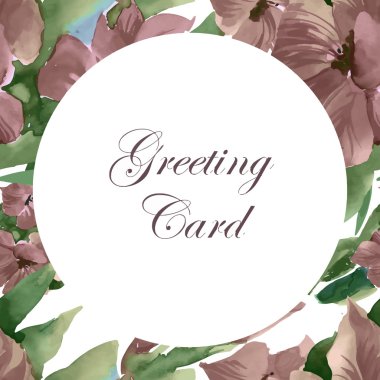 Düğün ya da doğum günü kartı. Çerçeve çiçek. Çiçekli suluboya arka plan