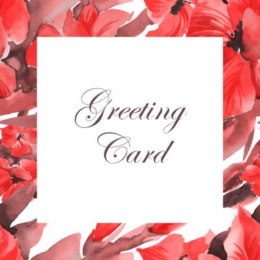 Düğün ya da doğum günü kartı. Çerçeve çiçek. Çiçekli suluboya arka plan