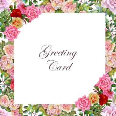 Düğün ya da doğum günü kartı. Çerçeve çiçek. Çiçekli suluboya arka plan