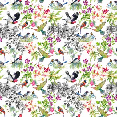 tropikal yaz çiçek ve egzotik kuşlar