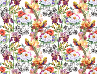 tropikal yaz çiçek ve egzotik kuşlar