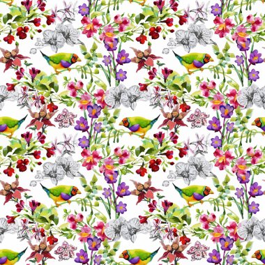 tropikal yaz çiçek ve egzotik kuşlar