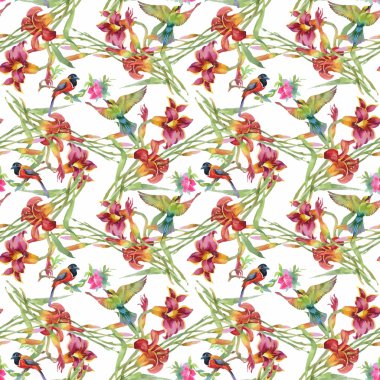 tropikal yaz çiçek ve egzotik kuşlar