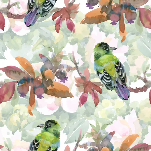 Seamless pattern with  exotic birds — Stock Vector