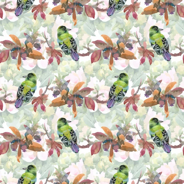 Fleurs d'été tropicales et oiseaux exotiques — Image vectorielle