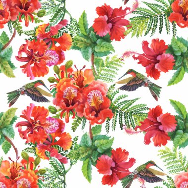 tropikal yaz çiçek ve egzotik kuşlar