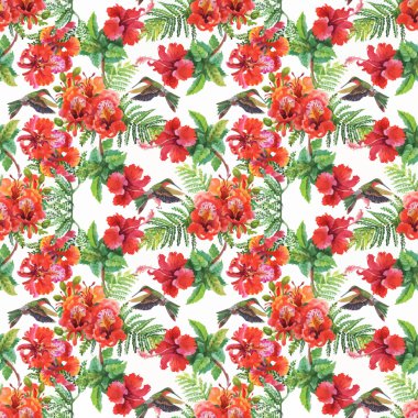 tropikal yaz çiçek ve egzotik kuşlar