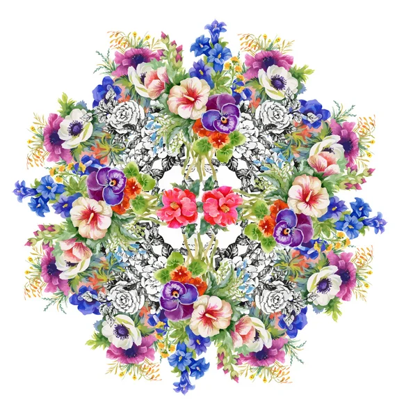 Hermosa acuarela verano jardín flores florecientes . — Archivo Imágenes Vectoriales