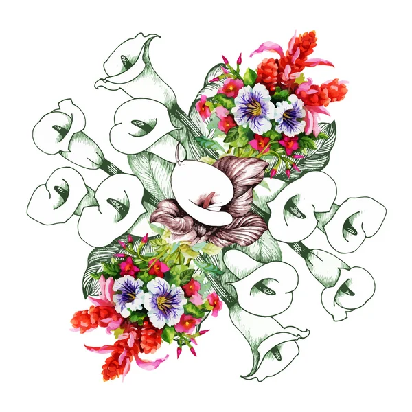 Patrón floral de acuarela — Vector de stock