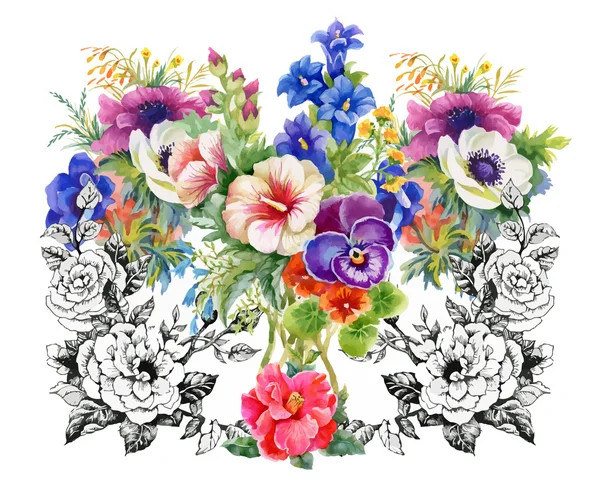 Padrão floral aquarela — Vetor de Stock