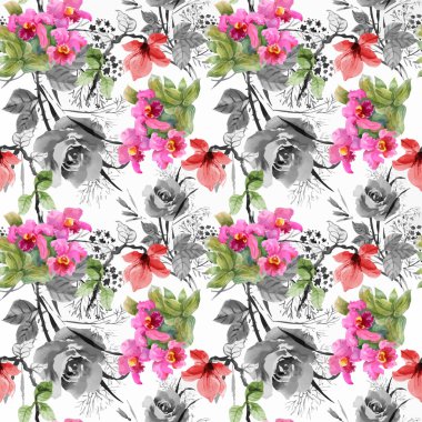 Güzel suluboya yaz Bahçe çiçek açan çiçekler Seamless Modeli