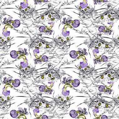 Güzel suluboya yaz Bahçe çiçek açan çiçekler Seamless Modeli