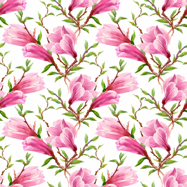 Hermosa acuarela verano jardín flores florecientes patrón sin costuras — Archivo Imágenes Vectoriales