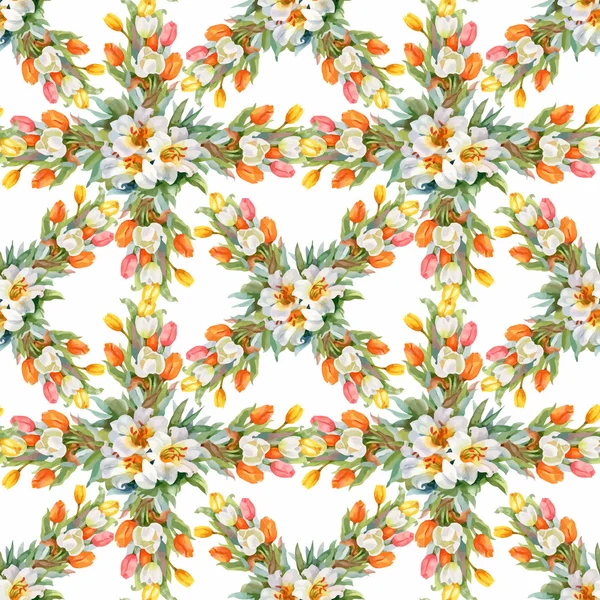 Hermosa acuarela verano jardín flores florecientes patrón sin costuras — Archivo Imágenes Vectoriales