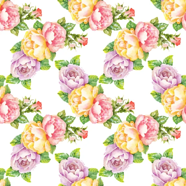 Belle aquarelle jardin d'été floraison fleurs modèle sans couture — Image vectorielle