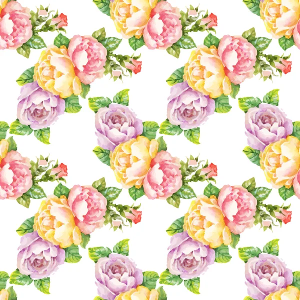 Piękny ogród letni akwarela kwitnące kwiaty Seamless Pattern — Wektor stockowy