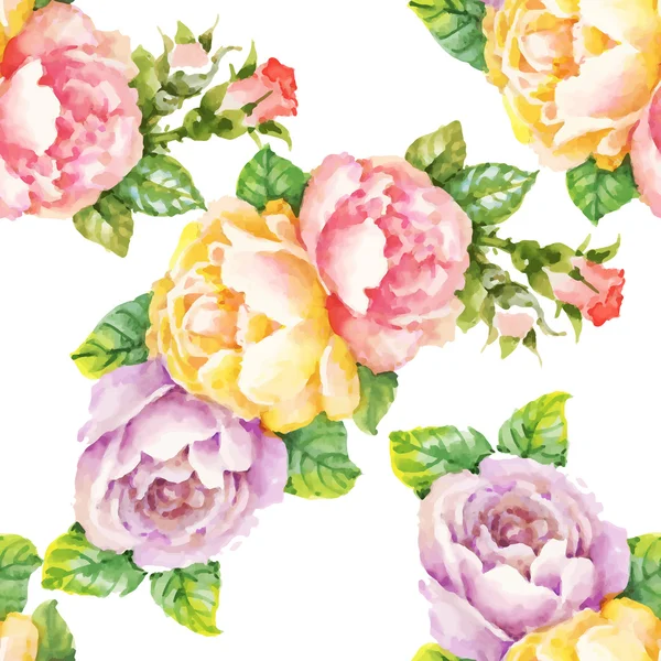 Belle aquarelle jardin d'été floraison fleurs modèle sans couture — Image vectorielle