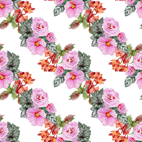 Piękny ogród letni akwarela kwitnące kwiaty Seamless Pattern — Wektor stockowy