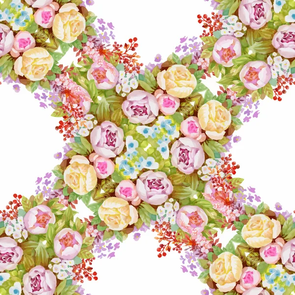 Piękny ogród letni akwarela kwitnące kwiaty Seamless Pattern — Wektor stockowy