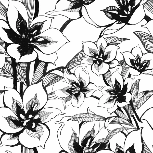 Piękny ogród letni akwarela kwitnące kwiaty Seamless Pattern — Wektor stockowy