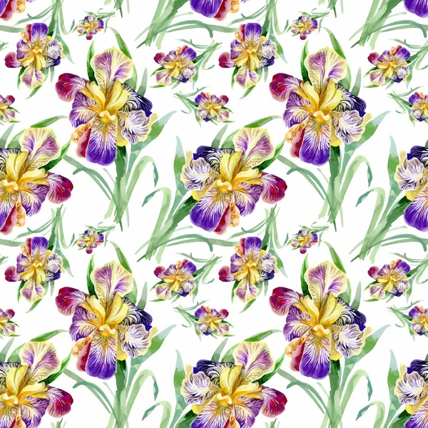 美しい水彩画の夏の庭に咲く花のシームレスなパターン — ストックベクタ