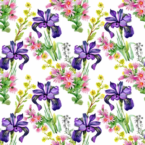 Krásná letní zahrádka akvarel kvetoucí květiny vzor bezešvé — Stockový vektor