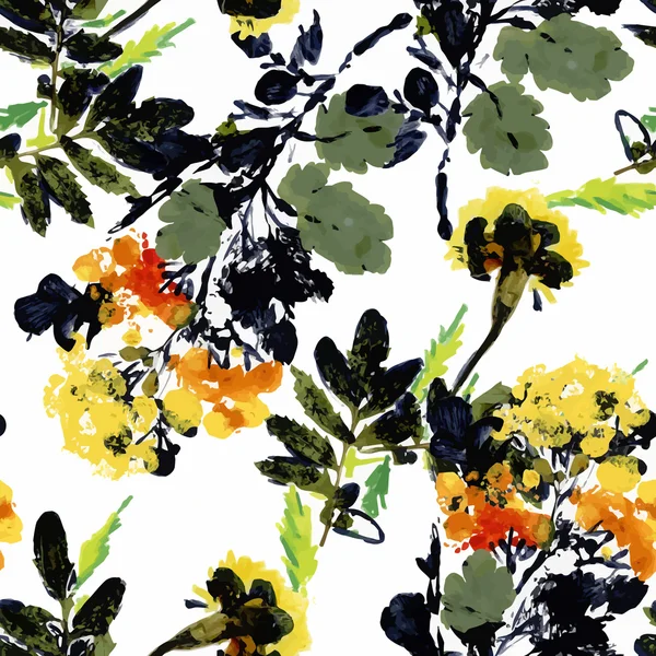 Bellissimo acquerello estate giardino fioritura fiori modello senza soluzione di continuità — Vettoriale Stock