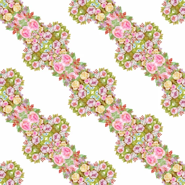 Beautiful Watercolor Summer Garden Blooming Flowers Seamless Pattern — Stock Vector