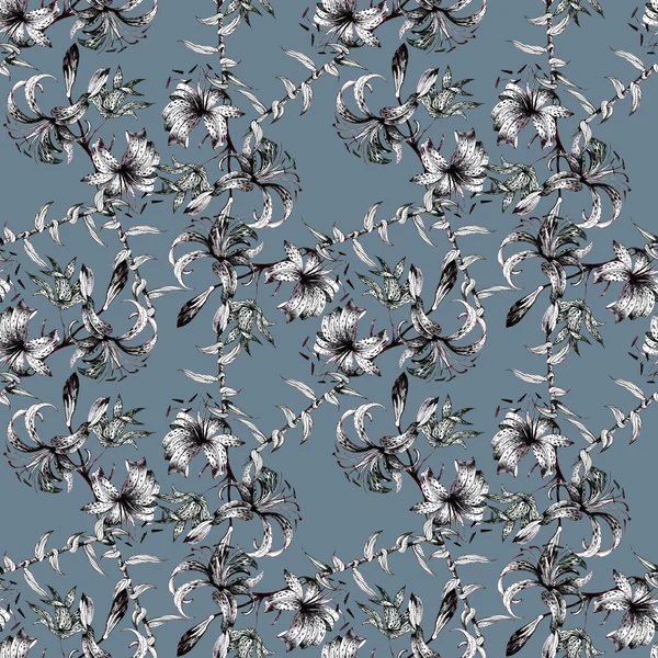 Beautiful lilies flowers seamless pattern — Stock Photo, Image