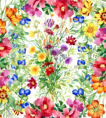 Renkli Sulu Boya çiçekler