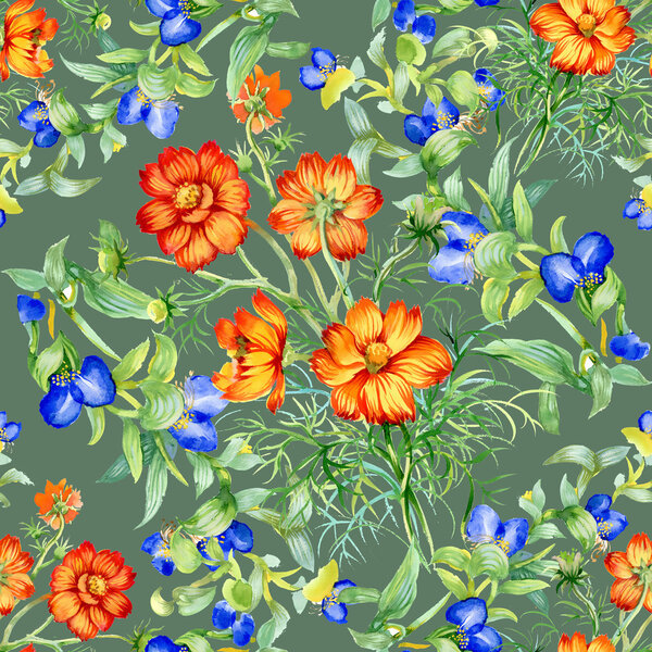 Wild flowers seamless pattern