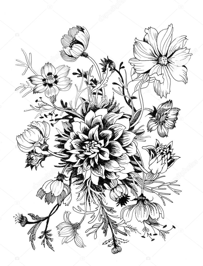 Piękny Kwiat Malowane Szkic Zdjęcie Stockowe Kostan