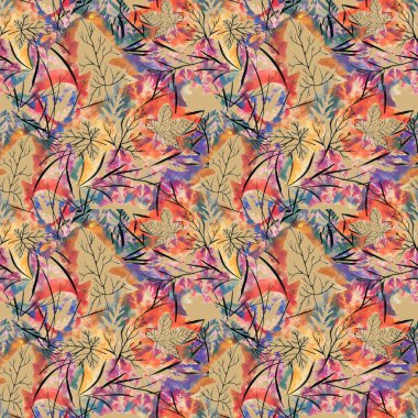 sulu boya boyalı sonbahar yaprakları