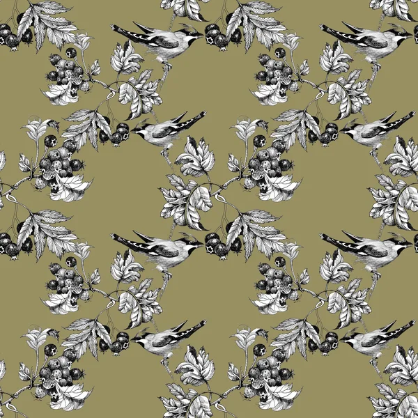 Birds on twig seamless pattern — Stock Photo, Image