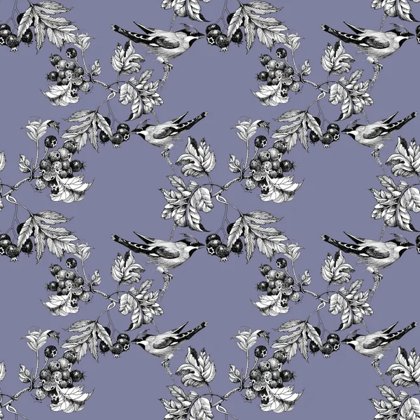 Birds on twig seamless pattern