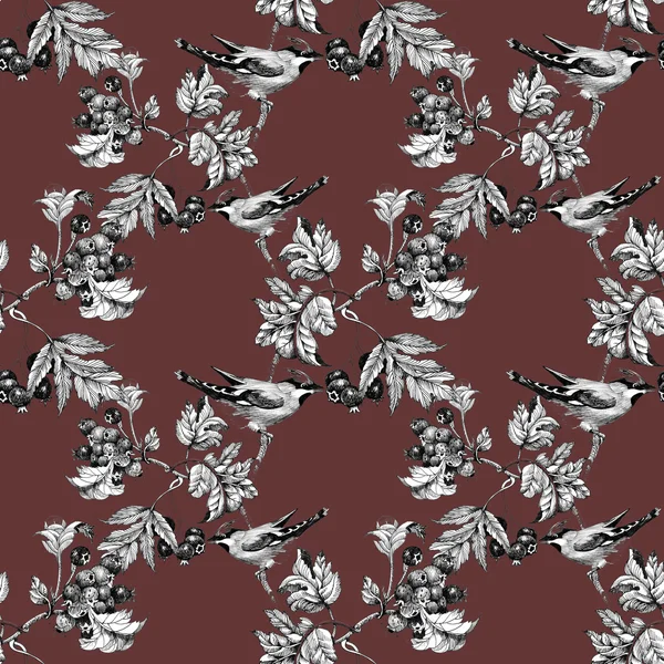 Birds on twig seamless pattern — Stock Photo, Image