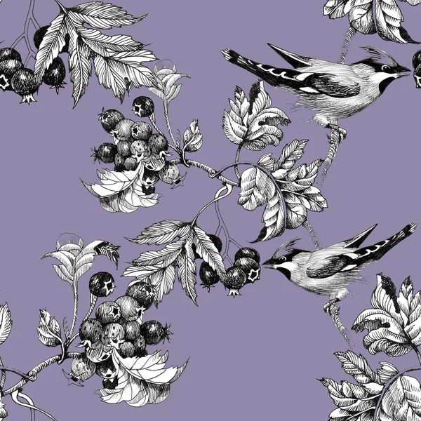 小枝のシームレスなパターン上の鳥 — ストック写真